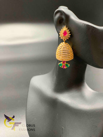 Multicolor stones medium size jumka earrings