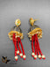 Red color beads with black stones pendant and matching jumka earrings