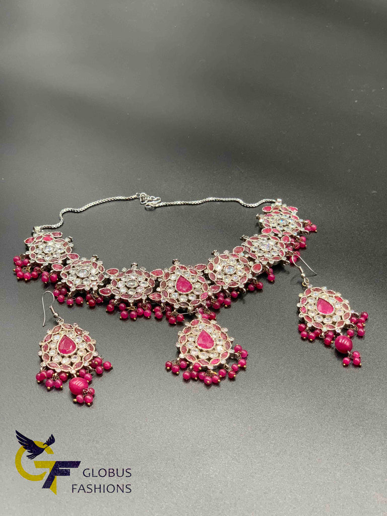 Traditional look cz stones with ruby stones Victorian jewelry necklace set