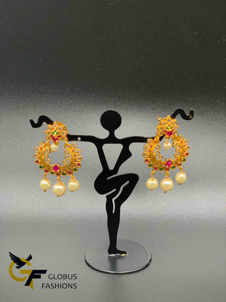 Flower design multicolor stone with pearls chandbali earrings