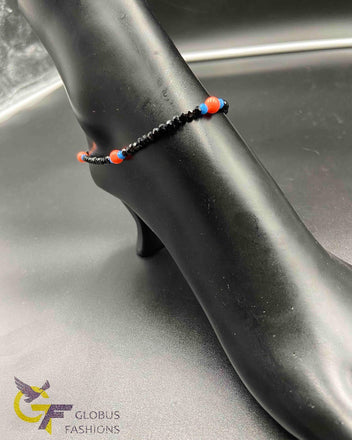 Black and blue crystal beads with pink coral beads single anklet