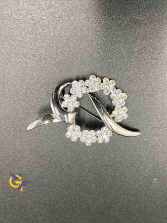CZ stones silver tone wreath design Saree pin/ brooch