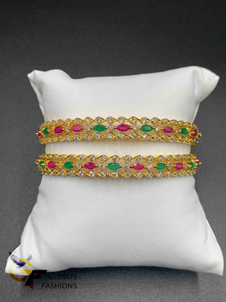 Three lines multi-color stones set of two bangles