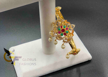 Multicolor stones with pearls flower design bangle type bajubund