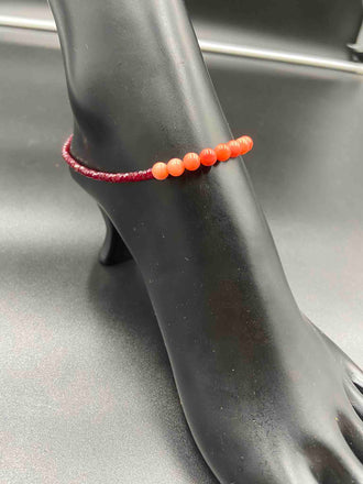 Maroon crystal beads with pink coral  beads single anklet