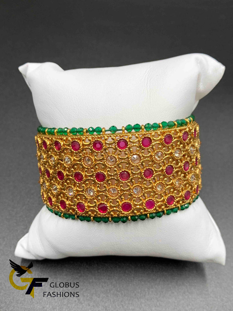 Polki Stones with Emerald & Ruby beads big Kada Bangles