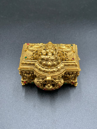 Traditional antique look Lakshmi and elephants carving kumkum box