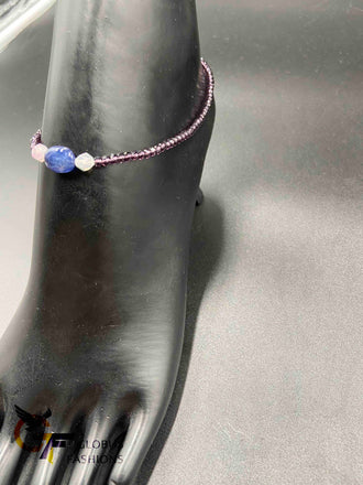 Light purple crystal beads single anklet