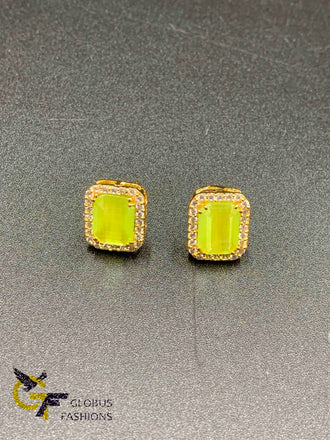 Beautiful square shape single stones with cz stones earrings