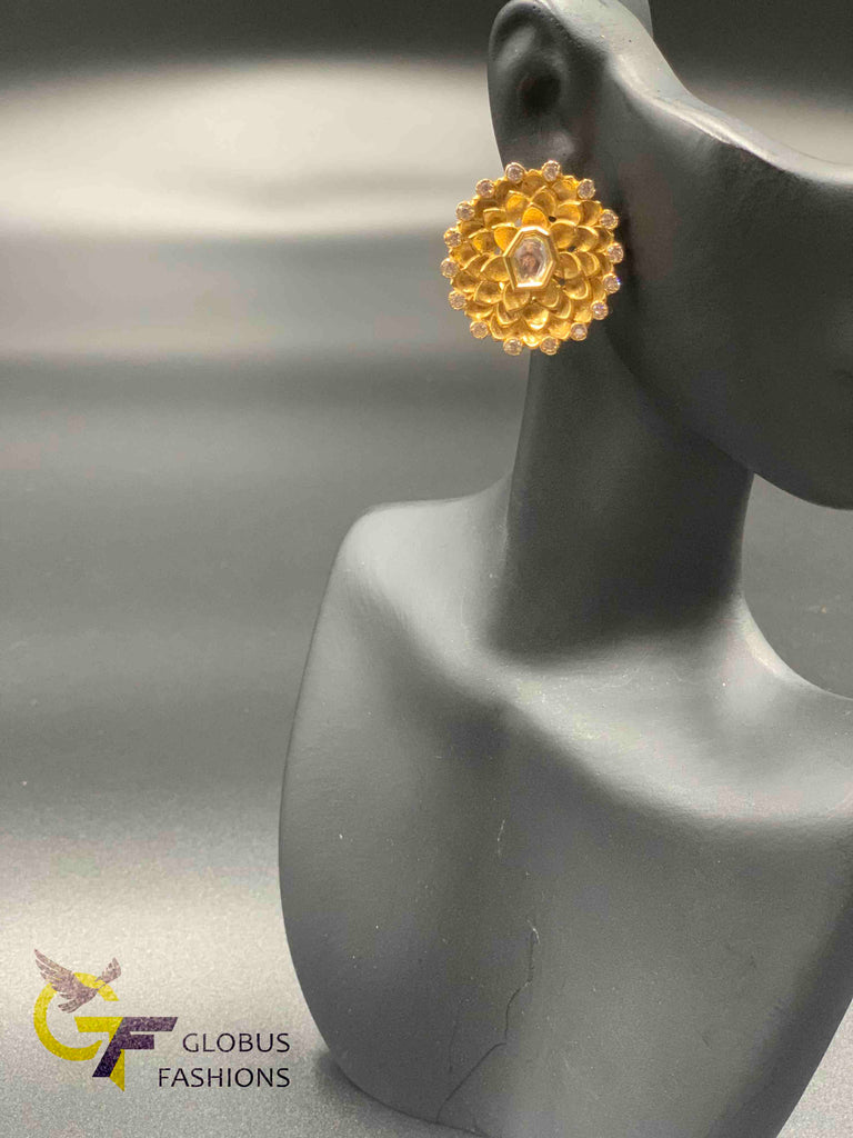 Big size flower design cz stones with kundan earrings