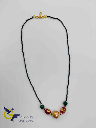 Beautiful hand painted enamel pearl with black beads chain