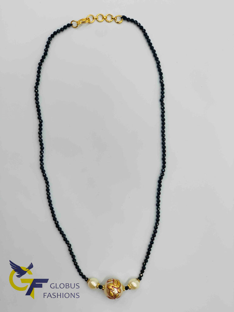 Single line black diamond beads chain with hand painted enamel pearl
