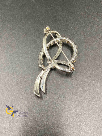 Bow design silver tone Saree pin/ brooch