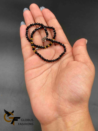 Black Diamond beads with gold crystals single anklet