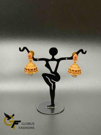 Antique look ruby and cz stones jumka earrings