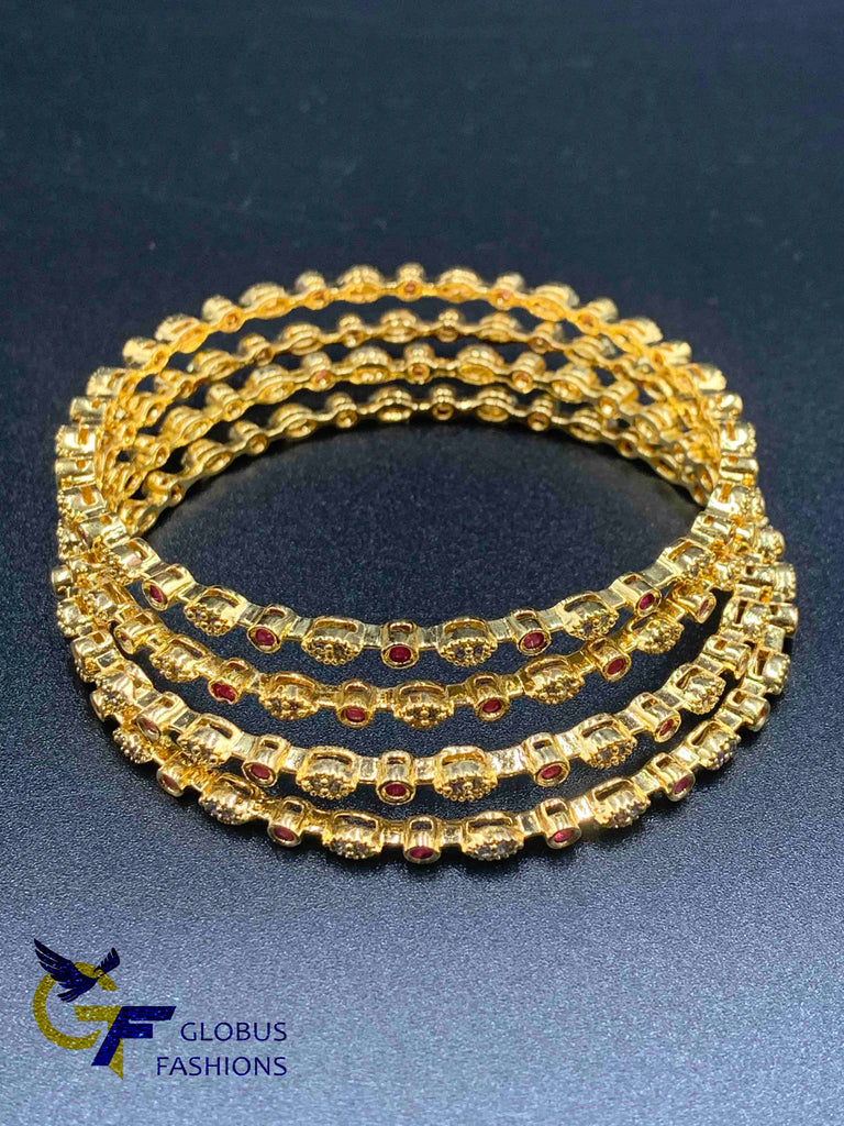 Cz stones and ruby stones simple design set of four bangles