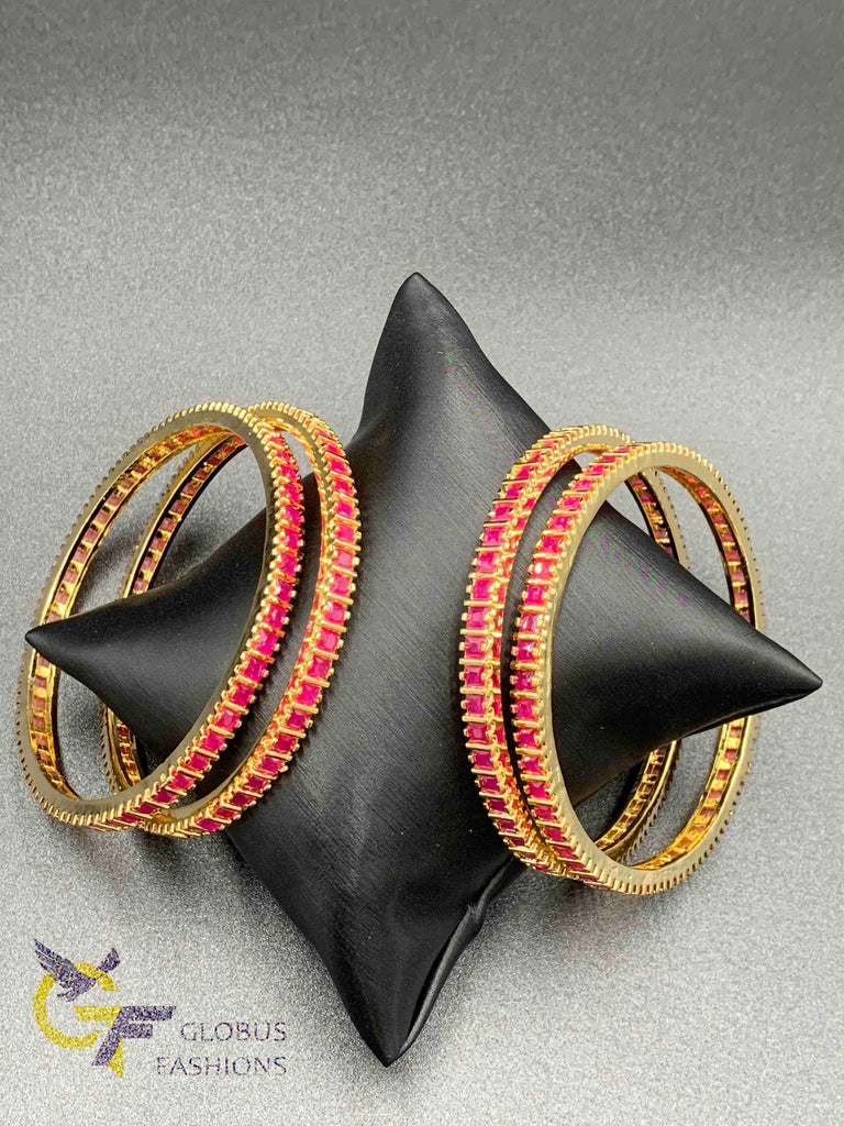 Square share ruby stones set of four bangles