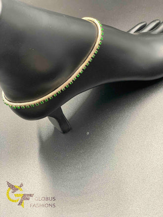 Silver chain with green color stones anklets
