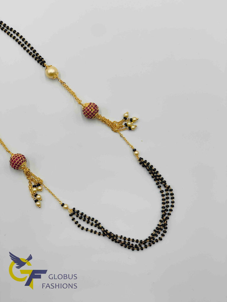 Black beads chain with stones balls and pearls