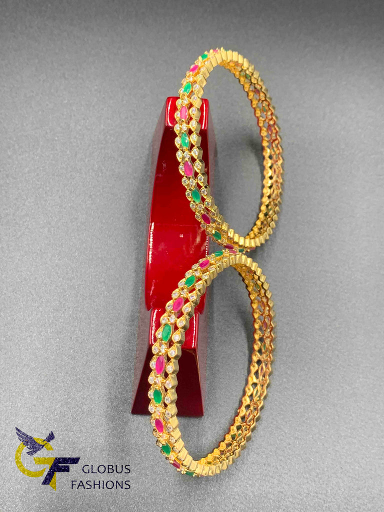 Three lines multi-color stones set of two bangles