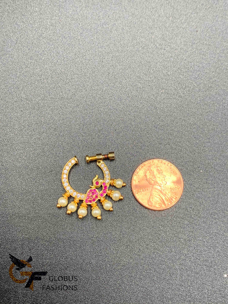 Peacock design stones with pearls nose rings
