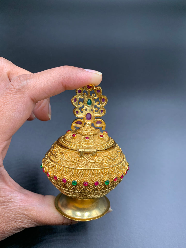 Multicolor stones flower design kumkum and turmeric box
