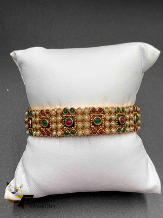 Pearls with multicolor Stones screw type single bangle