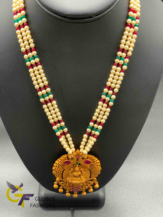 Lakshmi print antique pendant with pearls chain