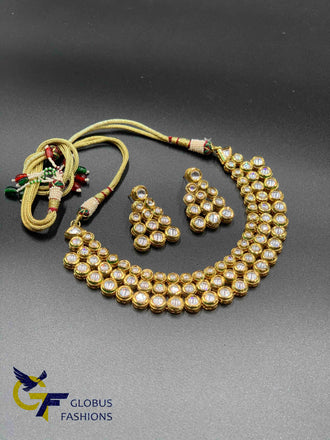 Cute three line kundan stones necklace set