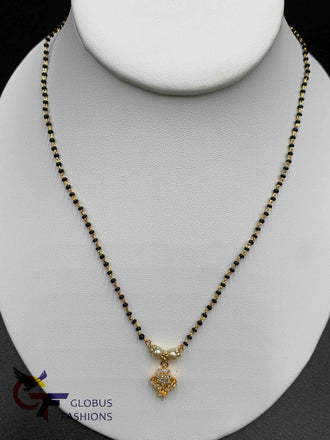 Single line black Diamond Beads Chain with small cz Stones Pendant