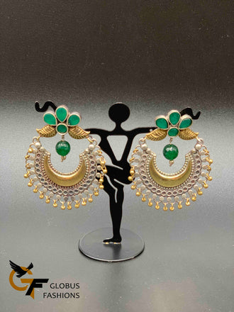 Emerald stones German silver chandbali type earrings