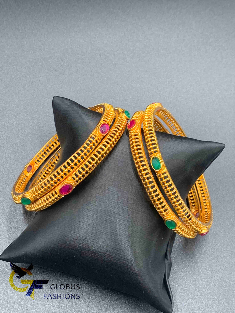 Antique look set of four bangles with multicolor stones