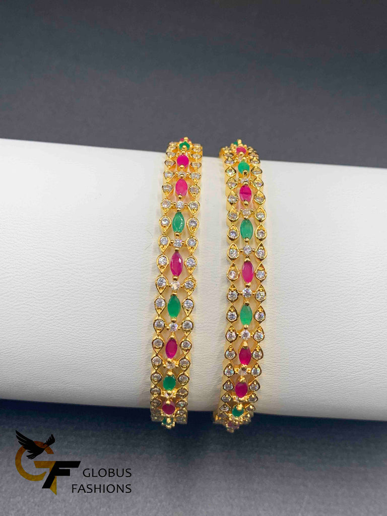 Three lines multi-color stones set of two bangles
