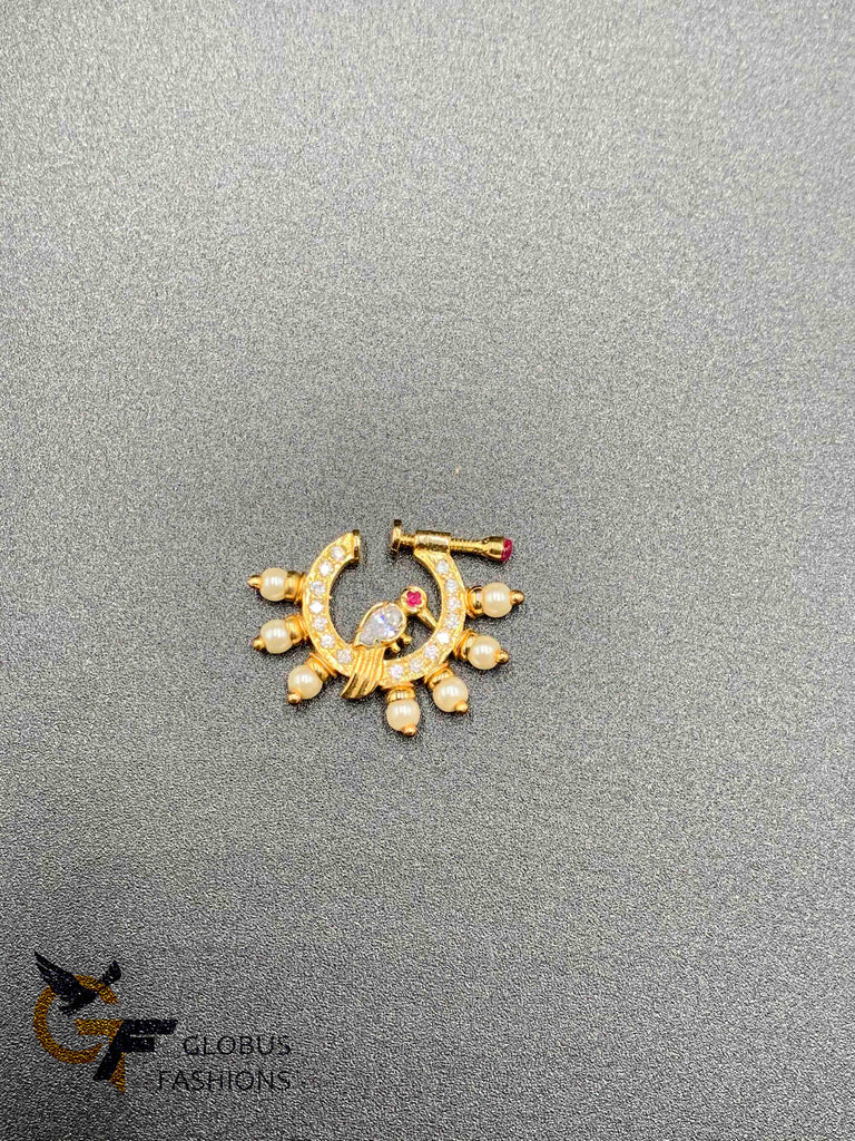Cz stones and pearls bird design pressing nose ring