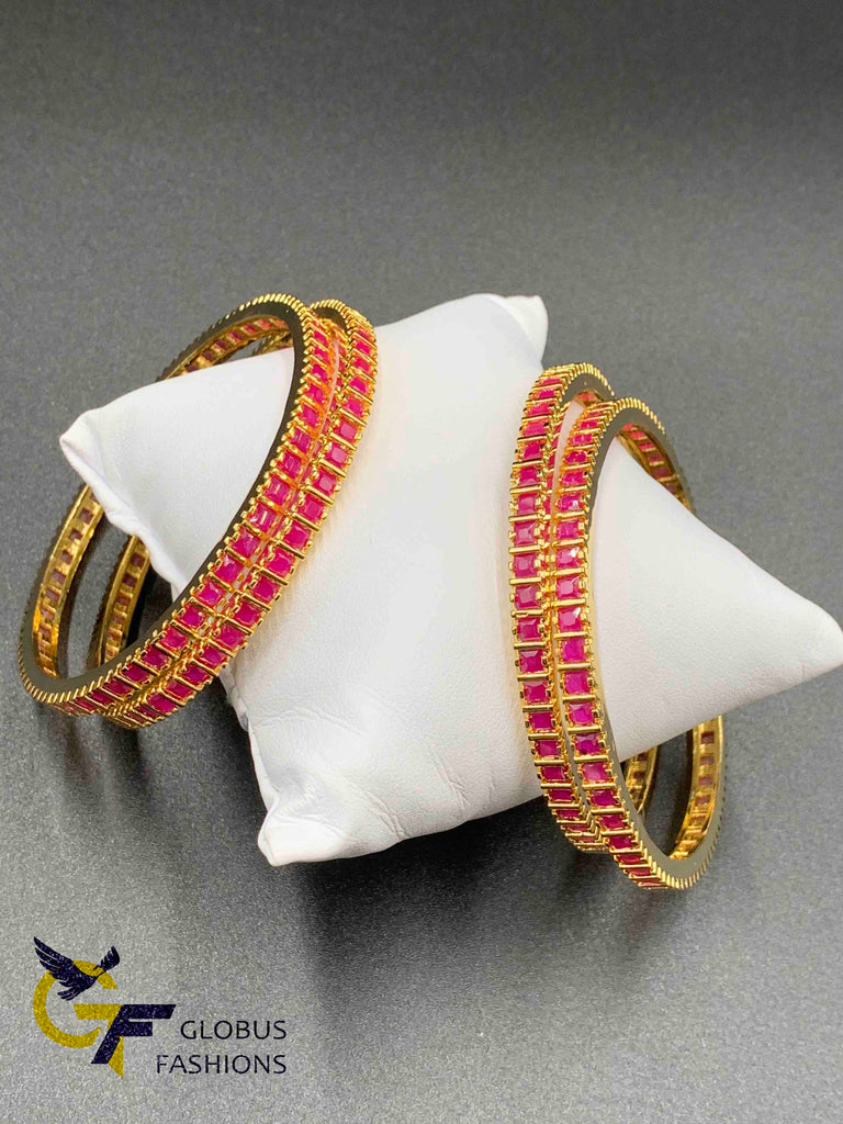 Square share ruby stones set of four bangles