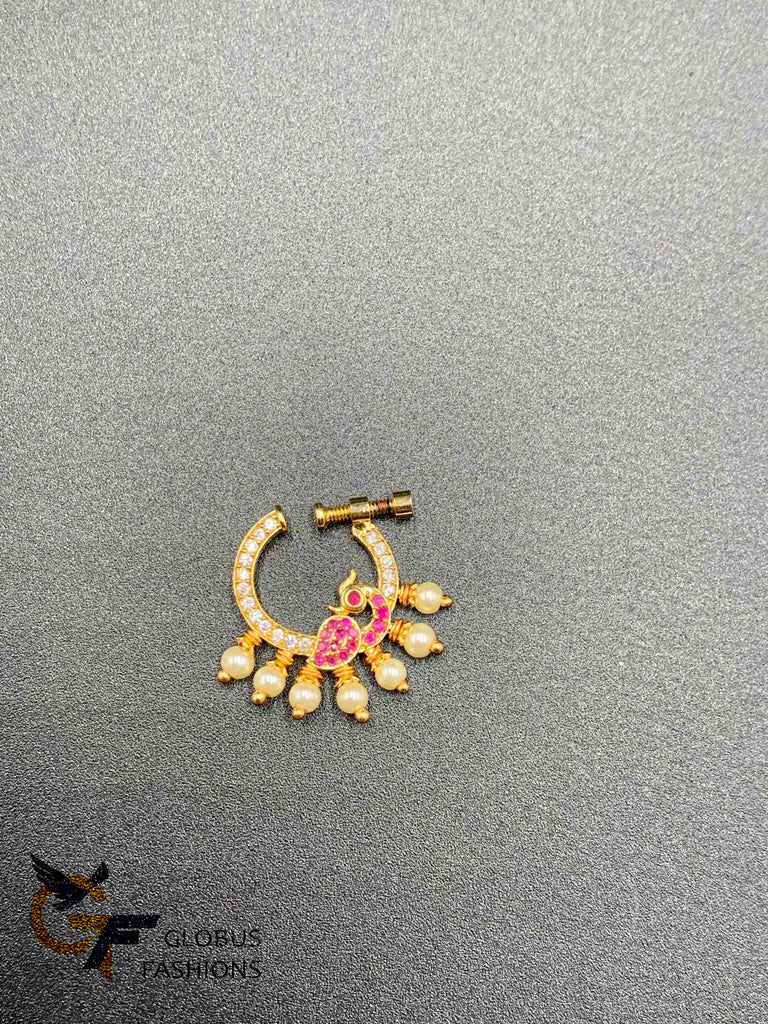 Peacock design stones with pearls nose rings