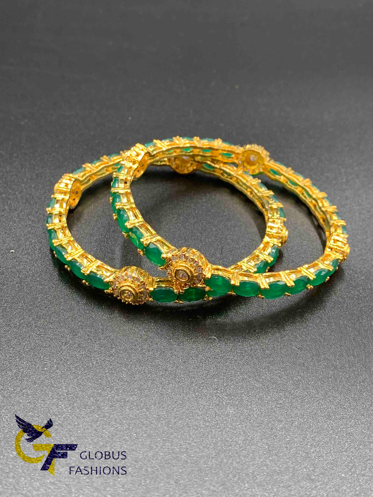Beautiful emerald stones with cz stones Bangles