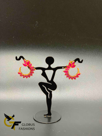 Cute traditional ruby , emerald and rose gold stones half circle earrings