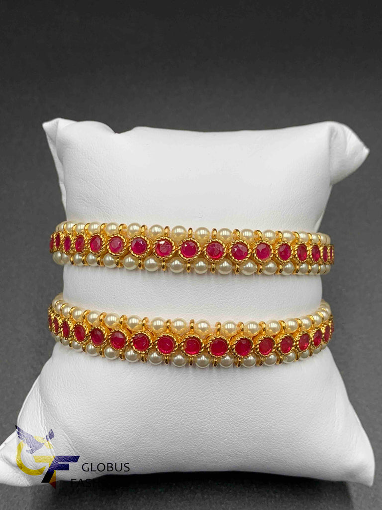 Semi Precious Pearls with Ruby & Emerald Stones Bangles