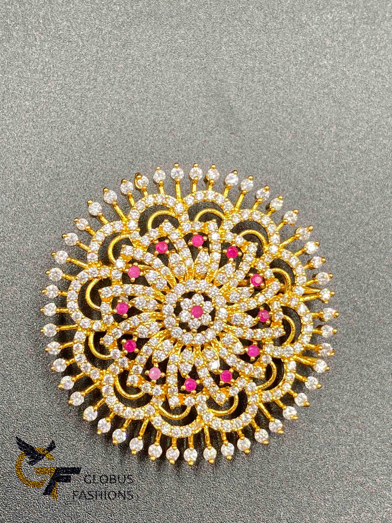 Beautiful CZ stones and rubies round shape big size hair clip