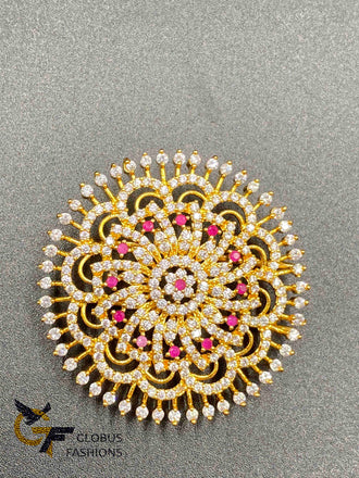 Beautiful CZ stones and rubies round shape big size hair clip