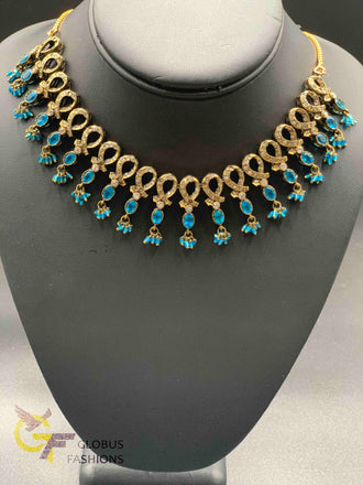 Blue color stones with white color stones Victorian jewelry necklace set