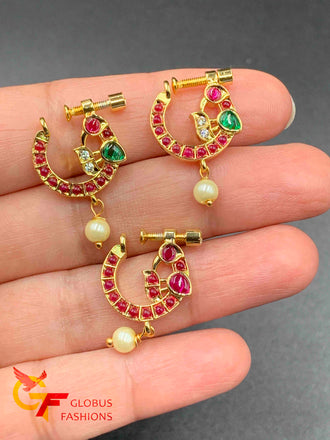 Kemp stones peacock design nose rings