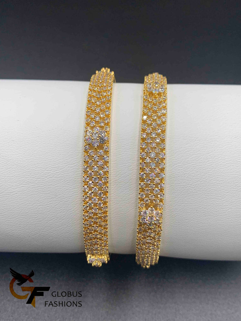 Cz stones bangles with small flower design