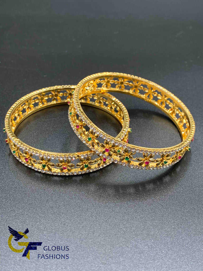 Traditional look multicolor stones flower design bangles