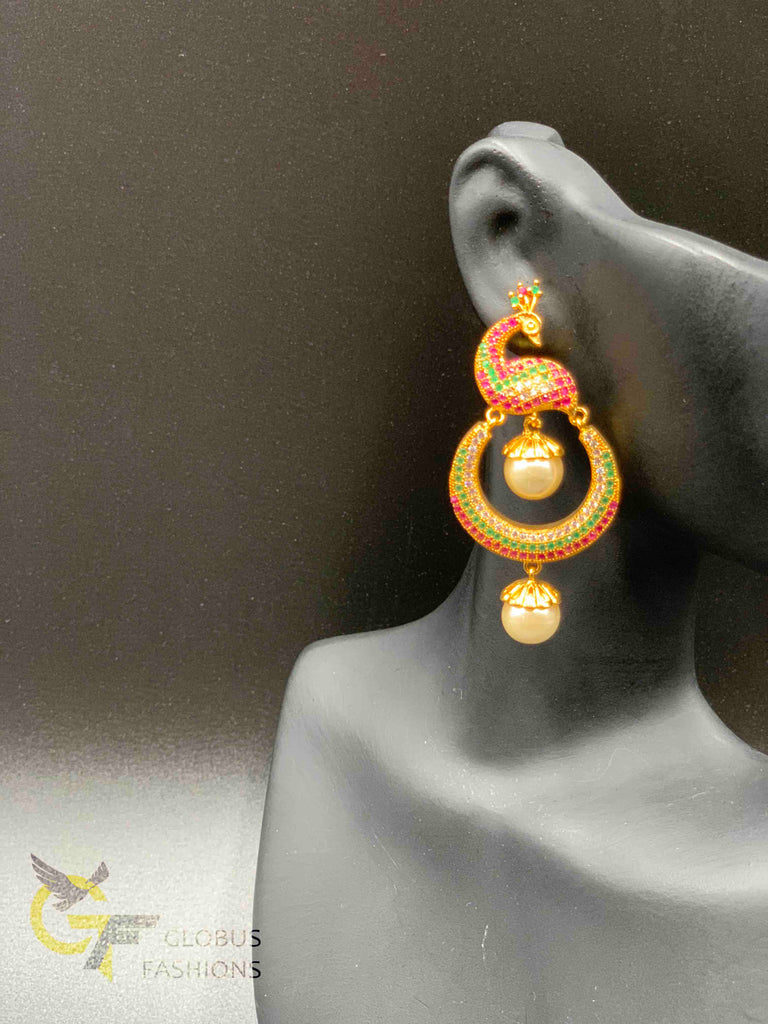 Beautiful and traditional look peacock design chandbali earrings