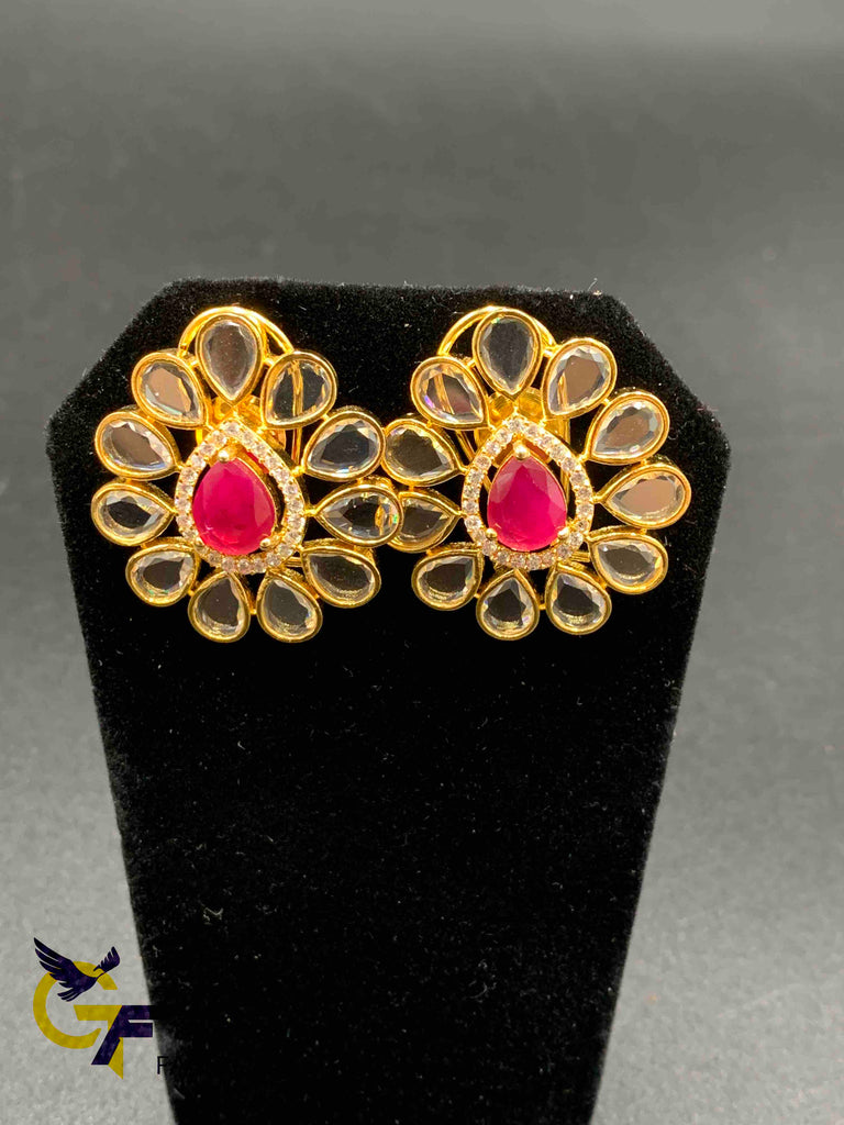 Cute uncut cz stones with ruby and sapphire stones big earrings