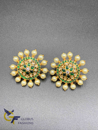 Pearls with emerald Stones stud type earrings