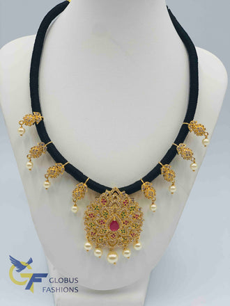 Beautiful multicolor stones pendant with black thread chain