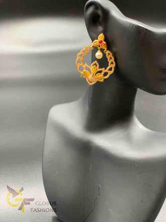 Traditional look flower design cz stones with pearls